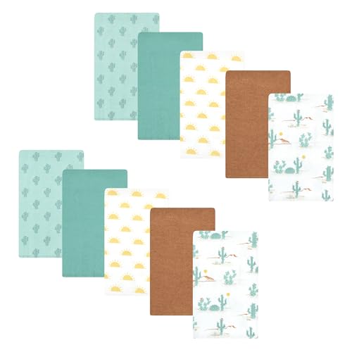 Image of Hudson Baby Unisex Baby Cotton Flannel Burp Cloths, Desert Cactus 10-Pack, One Size
