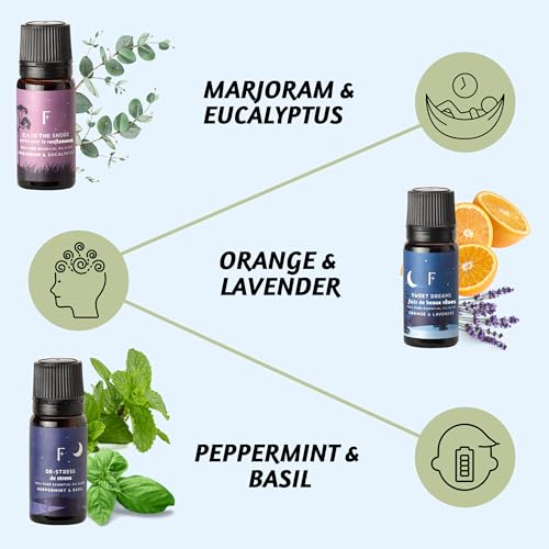 Folkulture Sleep Essential Oils 6er Set (je 10 ml) Lavendelöl oder reine ätherische Ölmischungen für den Öldiffusor für zu Hause wie Rosmarin und Pfefferminze