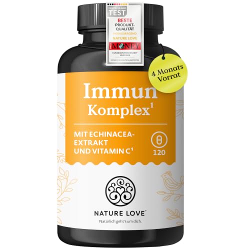 NATURE LOVE® Immun Komplex - 120 Kapseln - 4 Monate Reichweite - mit Echinacea-Extrakt, Vitamin C...