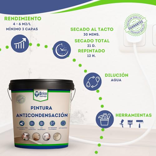Miniatura 3 de Bricosalvaje Pintura Anticondensación Y Antihumedad Para Interior-Exterior Aislante Termico Conservantes Antimoho Blanco, 0,75 Litros