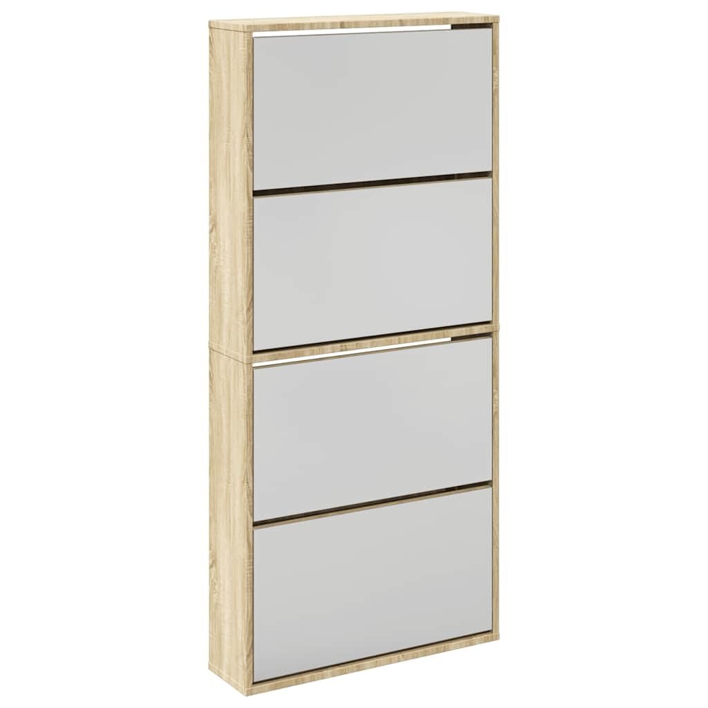 Zapatero para dormitorio con espejo de cuerpo entero y 4 puertas de roble 1