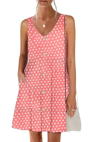Image of nclook Women's Summer Casual Dress Sweet Cute V Neck Sleeveless Mini Dresses with Pockets