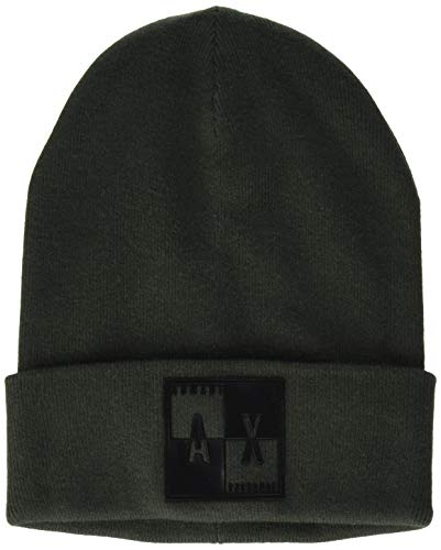 A|X Armani Exchange Men's AX Logo Beanie Hat, Black, One Size