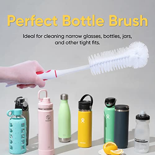 Image of Superio Baby Bottle Brush Cleaner, Water Bottle Cleaner Brush Scrubber, Cup Brush Cleaner, Blue Bottle Washer with Long Handle Silicone Grip, (Red-3 Pack)