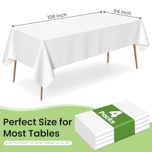 Image of LANLISA 4 Pack White Plastic Table Cloth Disposable, 54 x 108 Inch Rectangle Tablecloth, Party, Picnic, Wedding, Decorative Tablecloths Plastic Cover