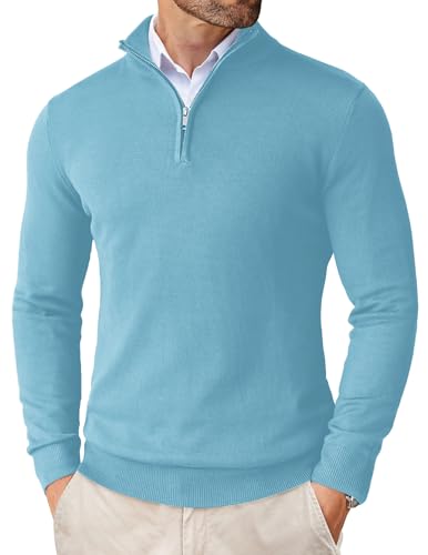 Image of COOFANDY Men's Quarter Zip Up Sweaters Slim Fit Lightweight Mock Pullover