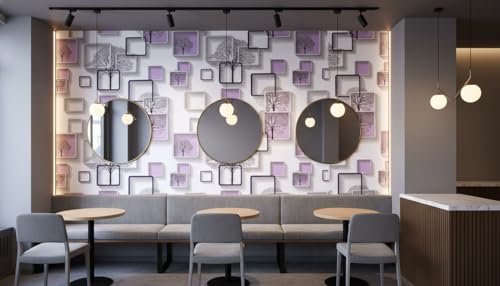Image of Purple 3D Frames & Trees Self-Adhesive Wallpaper Roll 45x300cm | Decorative Wall Sticker for Home Interiors | Modern Peppy Purple Cube Pattern Vinyl Decor Sheet