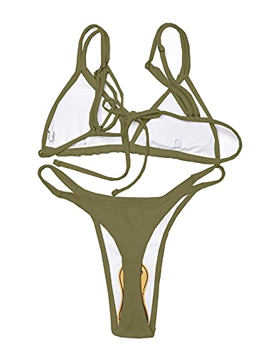 Image of Women's Sexy Thong Bottom Two Piece Bikini Double Shoulder Straps Cute Swimsuit Triangle Bathing Suit
