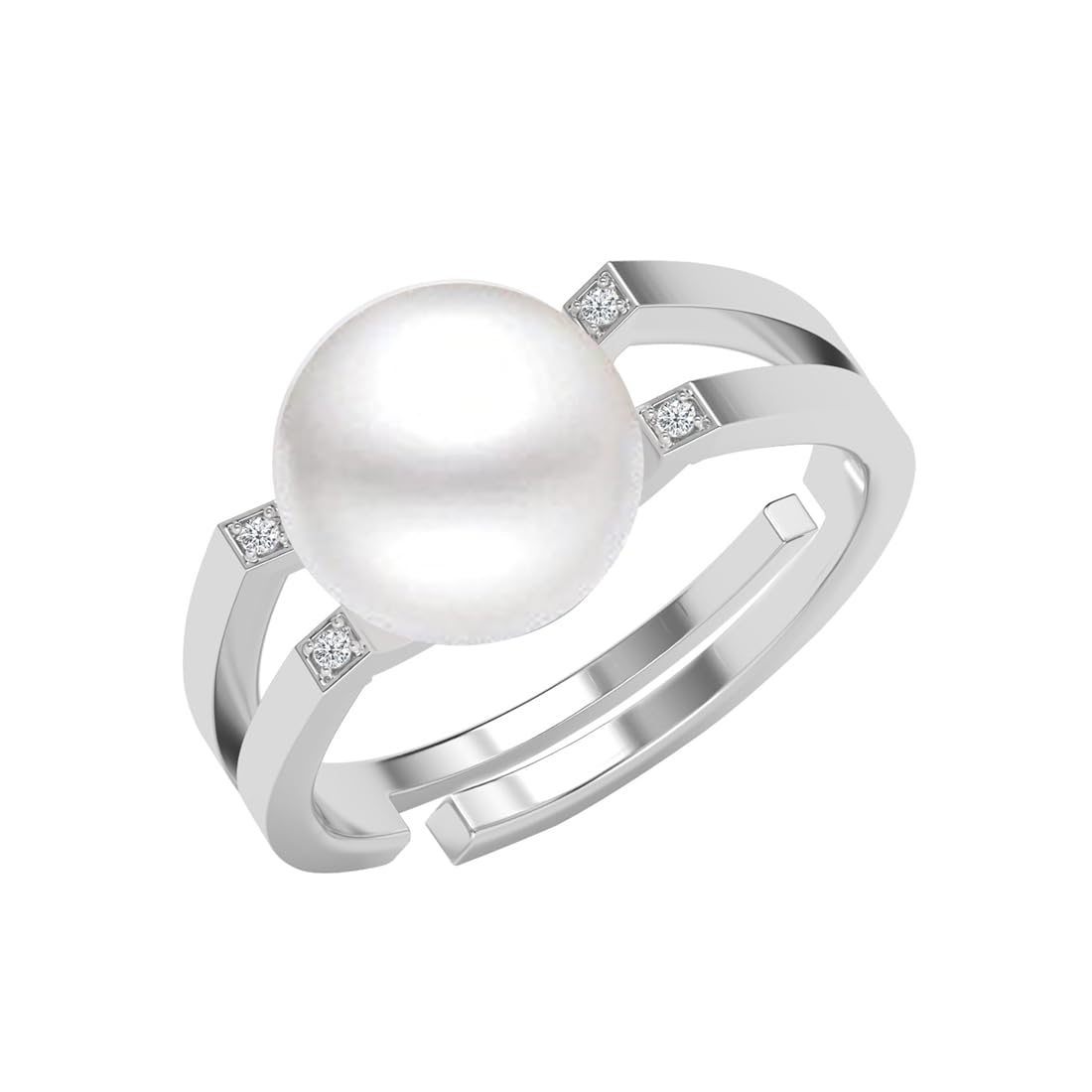 clara Pure 925 Sterling Silver Ilaria Real Pearl Size Adjustable Finger Ring | Gift for Women and Girls | Swiss Zircon Platinum Plated-picture-11