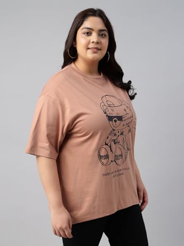 Image of JUNEBERRY 100% Pure Cotton Oversized Baggy Fit Cool Front Chest Graphic Printed Half Sleeve Plus Size T-Shirt for Women & Girls (Sizes: 2XL to 5XL)