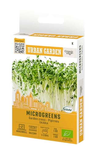 Organic Way Nasiona rzeżuchy, soczyste, lekko pikantne liście, do uprawy przez cały rok na tacach, nasiona mikrowarzyw, 1 saszetka
