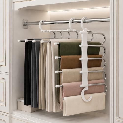 Image of 5 Layer Cloth Hanger Space Saving Closet Organizer, Multi-Tier Trouser & Jeans Hanger, Foldable Wardrobe Storage Rack for Pants, Scarves, Sarees & Clothes - Heavy Duty Anti-Slip Design