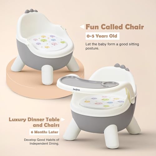 Image of Baybee Booster Chair for Baby with Removable Dining Tray & Cushion | Wide base, Anti-slip design, Portable (Grey)