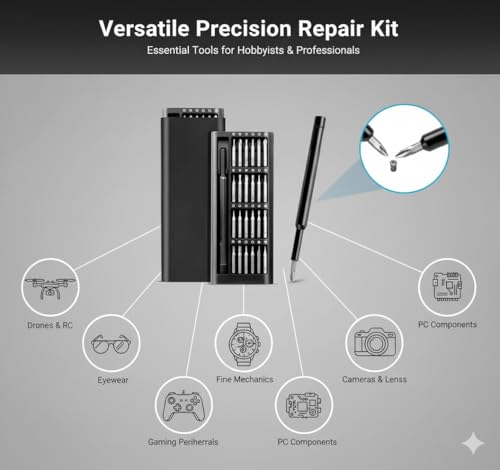 Vannar sena 24 In 1 Mini Precision Screwdriver Set with Magnetic Head & S2 Steel Bits for Mobile Phone, Tablet, PC & Household Repair Tool Kit - Black - Image 4