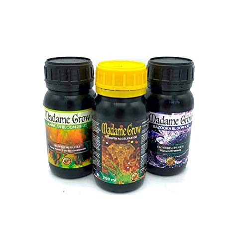 MADAME GROW Tripack Fertilizantes Orgánicos - Plantas 420 - Crecimiento, Floración y Engordador de Cogollos - Kit Power (3x250 ml) Cover