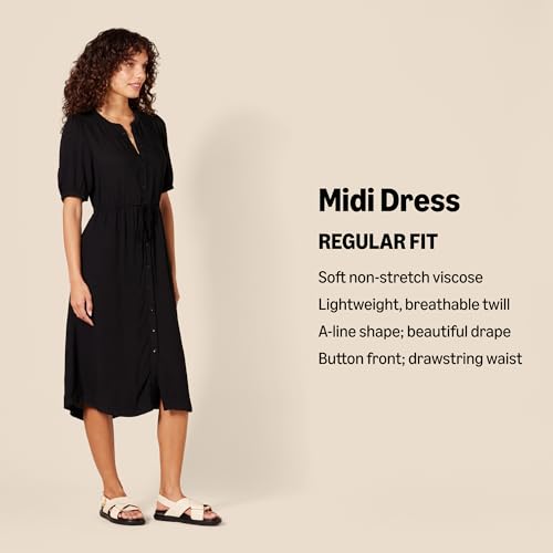 Amazon Essentials Women's Fit and Flare Half-Sleeve Waisted Midi A-Line Dress with Pockets2