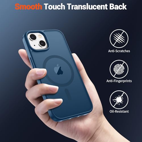 Image of SUPFINE Magnetic for iPhone 15 Plus Case & iPhone 14 Plus Case with Screen Protector (Compatible with MagSafe)(Military Grade Drop Protection) Translucent with Anti-Fingerprint Phone Case,Deep Blue