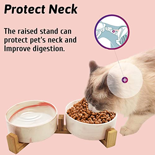 Bnosdm Ceramic Dog And Cat Bowl With Wood Stand，Weighted Pet Food Dish Water Bowl Set Anti-Slip Dish Feeding Bowls For Small Cat Dog Kitties Puppy 13.5Oz Pink #TOP2