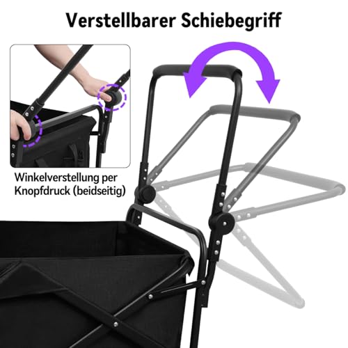 GGW Hundewagen bis 50kg Klappbar, Hundebuggy mit LUFTLOSEN All-Terrain Reifen & Höhenverstellbarem Griff, Hintertür für einfaches Ein-/Aussteigen, für große Hunde, seniore Hunde, nach Operation