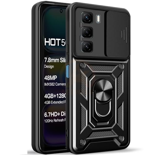 Image of Armor Bumper Back Cover Case for Infinix Hot 50 5G Rotating Camera Cover, Ring Holder & Kickstand | Heavy Duty & 360 Degree Protection Infinix Hot 50 5G Back Cover (Black)