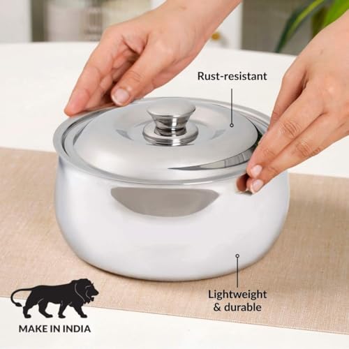 Image of Nestasia Stainless Steel Insulated Casserole with Lid (3000 ml) - 100% Food Safe Steel Roti Hot Case with Self Locking Lid - Insulated Thermal Serveware | Rust Resistant & BPA - Free