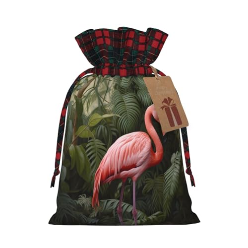 Bolsa navideña Rain Flamingo con cordón ajustable, ideal para cumpleaños, aniversarios y fiestas. También sirve para guardar dulces y otras cosas.