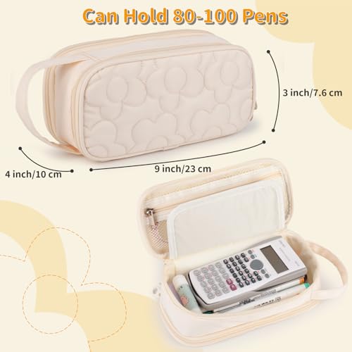 Quilted Pencil Case Bag Large,2 Compartment Pen Pouch with Handle for Girls by Bunnychill - Image 6