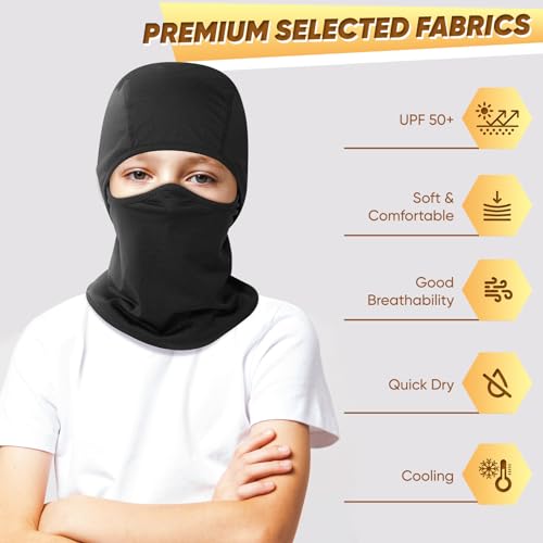Ameceres Kids Balaclava Face Mask Summer Cooling Face Cover Uv Protector Lightweight Neck Gaiter Skiing Cycling Fishing Black thumb #1