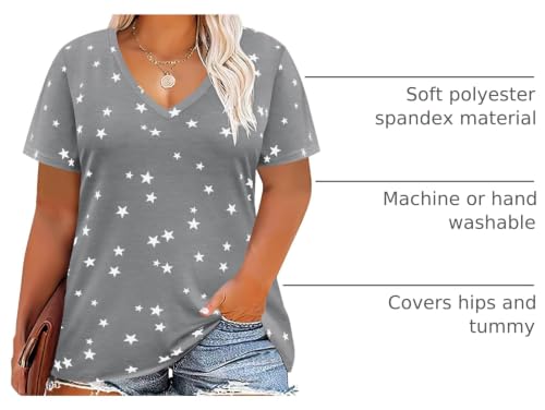 Image of RITERA Women Plus Size Tops Tie Dye V Neck Shirt Floral Camo Summer Short Sleeve Tunic Oversized Ladies Blouse XL-5XL