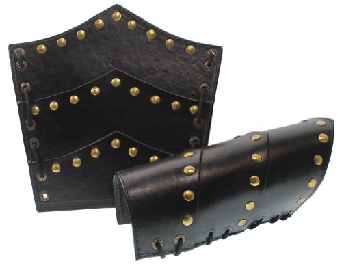 RedSkyTrader Mens Roman Leather Arm Guards with Brass One Size Fits Most Black