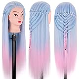 TopDirect Głowa treningowa dla fryzjerów 75 cm / 29,5 cali, głowa do fryzur z długimi włosami, 100% syntetyczne włosy, głowa do ćwiczeń, lalka fryzjerska z pomocą do warkoczy i uchwytem