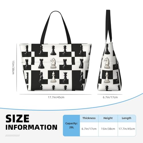 Large Beach Bags for Women Sandproof - Chess Black White Print Summer Travel Work Tote Bags with Zipper2