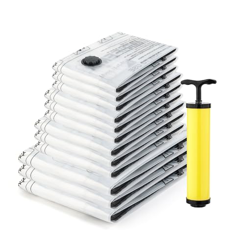 GRIFEMA GH83, 12 Bolsas de Almacenamiento al Vacío, 4 Tamaños (S/M/L/XL) 3 Unidades por Tamaño, para Ropa de Cama, Mantas, Edredones, Viajes, Incluye Bomba Manual