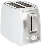 Brentwood TS-292W Cool Touch 2-Slice Extra Wide Slot Toaster, White/Silver, Extra Wide Slots for Variety of Breads, Auto-Centering Guides, 6-Setting Browning Knob, Non-Slip Feet