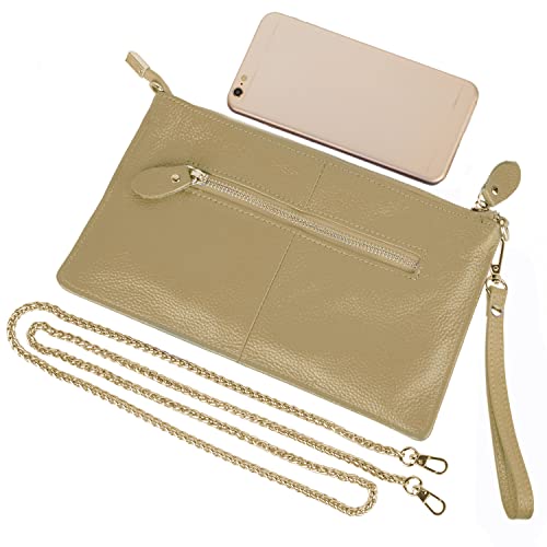Image of YALUXE Genuine Leather Wristlet Handbags Purses Cell Phone Pocket Clutch Wallet Crossbody Bags for Women