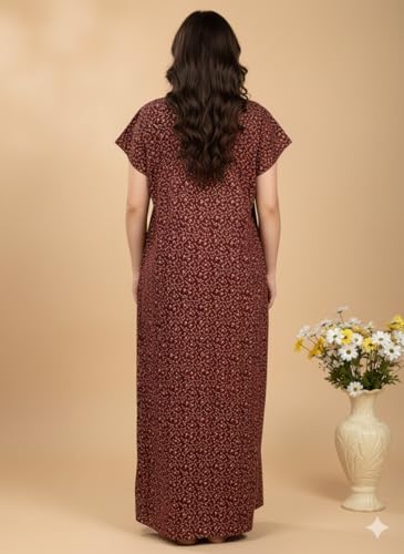 Image of Bahumaan Pure Cotton Nighty for Woman | Maxi Nighty for Women Cotton | Night Gown for Women with Pocket, Ideal for Loungewear