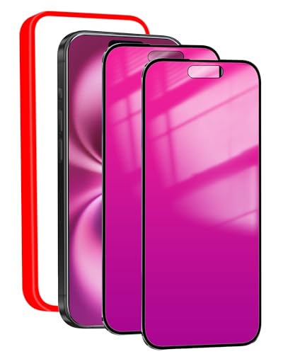 Heromiracle 2 Pack Privacy Screen Protector for iPhone 16 Plus Anti-Spy Tempered Glass Gradient Colorful 16Plus Mirror Effect Full Coverage Anti Bluelight Anti-Bubble Alignment Frame 6.7 Inch (Pink)
