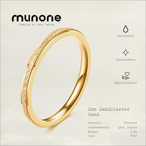 2mm Sandblasted Wedding Bands for Women,14k Gold Plated Titanium Steel Band Ring,Comfort Flat Ring Size 5-102