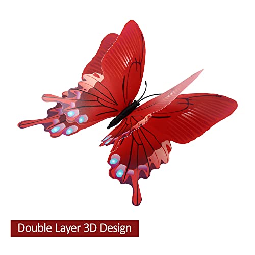 24Pcs Butterfly Wall Decals Removable 3D Butterflies Decor For Wall Sticker Mural Stickers Home Decoration Kids Room Bedroom Decor (Double Layer-Red/24Pcs) #TOP3