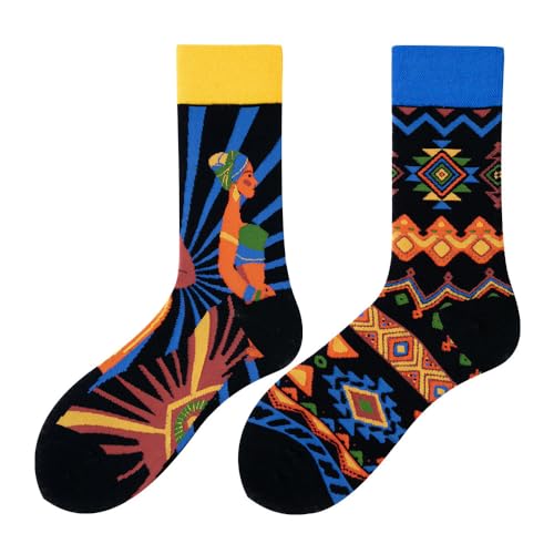 NxnChc Chaussettes Drôles Pour Femmes Et Hommes Unisexe Multi Motifs Afrique Animaux Nourriture Sport Art Coton Cadeau Design Asymétrique Gauche-Droite