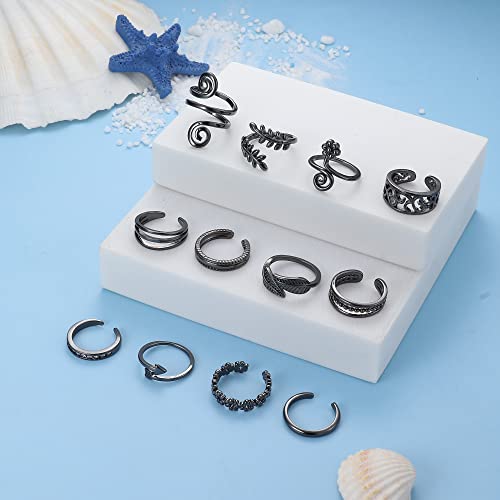 Sanfenly 12Pcs Adjustable Toe Rings For Women Gold Silver Black Open Toe Rings Set Flower Arrow Leaf Heart Cz Tail Pinky Band Rings Summer Beach Foot Jewelry Set #TOP3