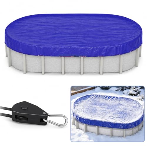 EchoVale 15x30FT Oval Pool Cover for Above Ground Pools Summer Pool Cover Protector with Cover Accessories UV Protection 3 Overlap Heavy Duty Winter Pool Cover Navy Blue