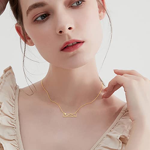 Kecho Mountain Necklace 14K Gold Bar Pendant Necklace Yellow Gold Minimalist Sun And Mountain Necklace Jewelry Mothers Day Gifts For Women Girls (Bar Mountain Necklace) #TOP1