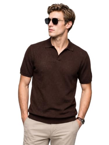 Image of Veirdo Men's Flatknit Printed Half Sleeve Polo T-Shirt with Collared Neck, Loose Comfortable Fit, Casual Style for Office, Travel, (Sizes S to 2XL)