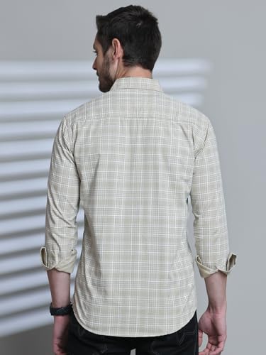 Image of Majestic Man Comfort Slim Fit Spread Collar Small Checked Cotton Casual Shirt