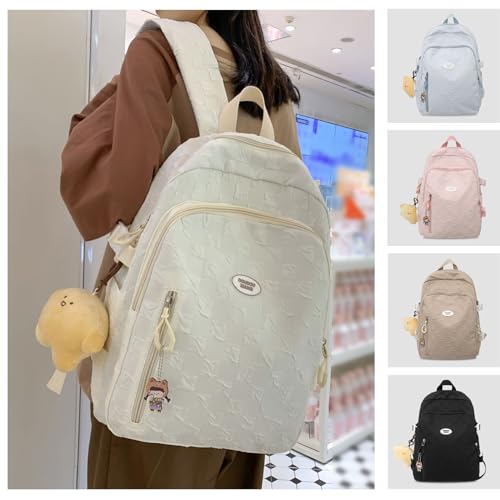 Kawaii Backpack with Cute Accessories Bookbags with Pendant Casual Lightweight Travel Daypacks (White)3