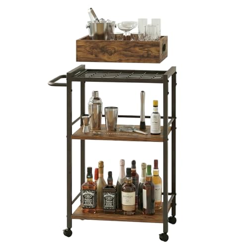 VonDream 3-Tier Rolling Bar Cart with Removable Tray