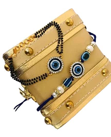 Anishop Premium Evil Eye Rakhi | Protect From Negative Energy Rakhi Handmade Colorful Beads With Roli Chawal With Greeting Card for Bro/Brother/Bhaiya/Bhai (Modern) (B0B6G5XNJF) Amazon Price History, Amazon Price Tracker