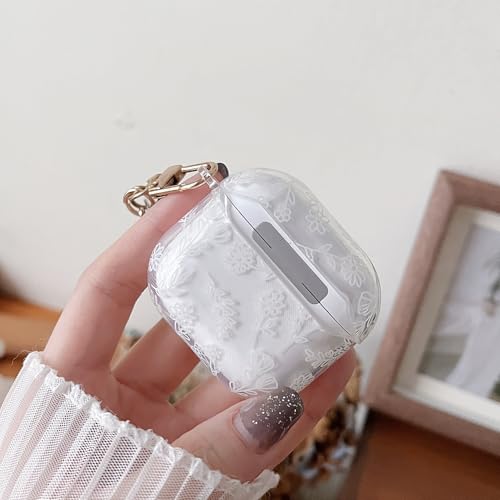 Image of MINSCOSE for with AirPods 4 Clear Case,Cute Flower Floral Aesthetic Design with Flowers Keychain, Soft TPU Protective Shockproof Case for Women Girl for Airpods 4-White