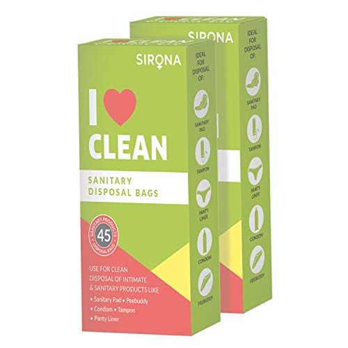 Sirona Sanitary Disposable Bags - Portable Small Trash 90 Bags for Discreet Disposal of Tampons, Condoms, Diaper, Sanitary Pads, Panty Liner and Personal Hygiene Waste